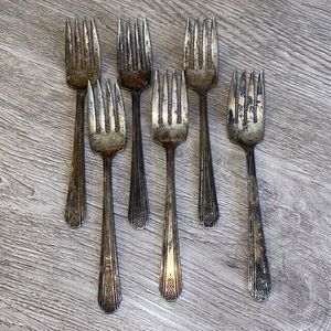 Set of 6 Moderne Sectional Silver Plate Salad Forks